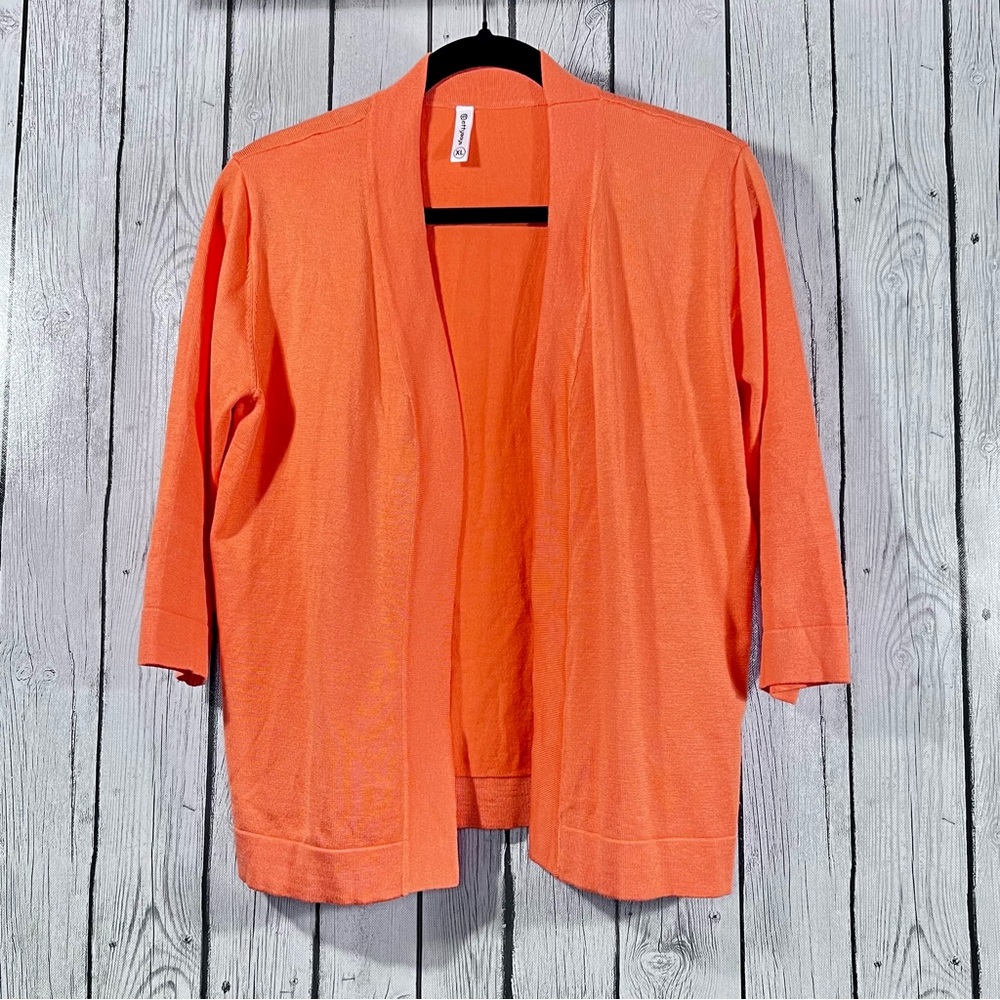 Bettysays Orange Open Front Cropped Shrug Light Cardigan Sweater 3/4 sleeve XL